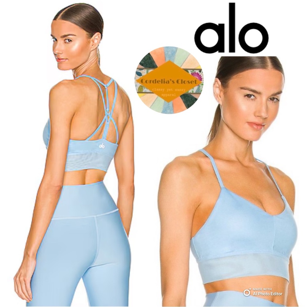 ❌SOLD!❌ $68! alo yoga Lavish Sports Bra in Blue Skies size Small